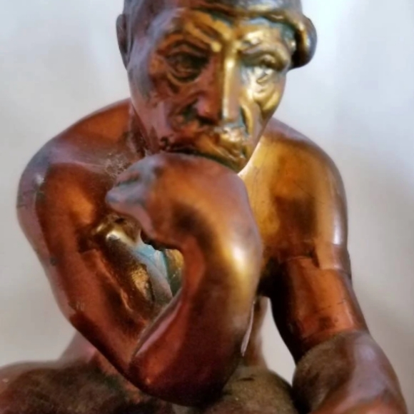 Vintage Pair of Antique 1940s Rodin's "The Thinker" Bronzed Cast Metal Bookends - Picture 2 of 7